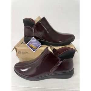 -914 Clarks Kayleigh Mid, Burgundy Patent-US 12 Womens